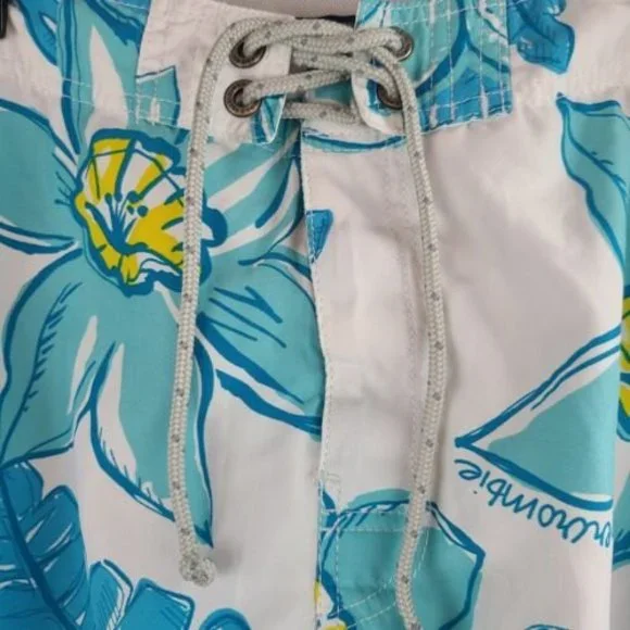 Abercrombie and Fitch Men's (XS-31) Blue & White Topical Print Swim Board Shorts - Picture 2 of 10
